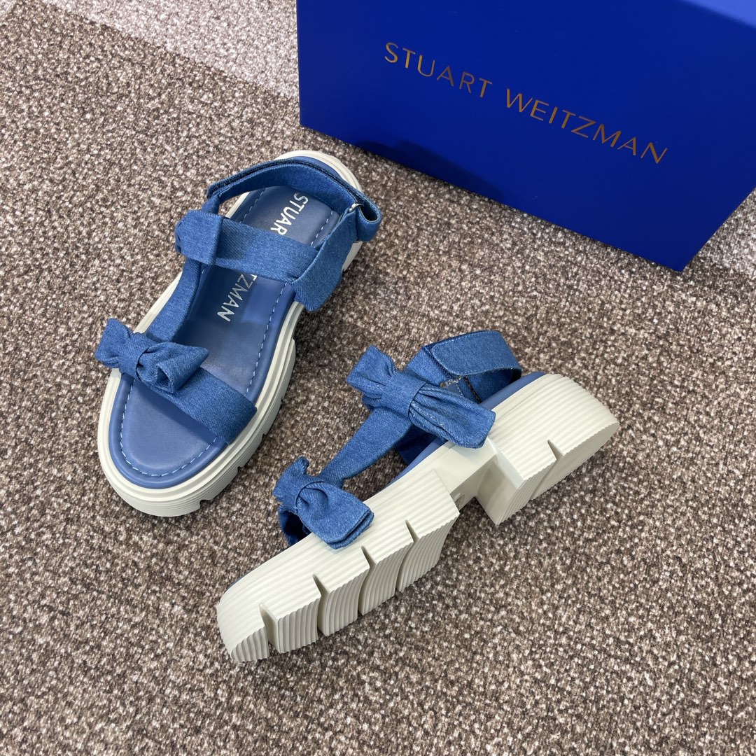 stuartweitzman2024春夏新款SOFIANOLITASANDAL蝴蝶结女鞋sw厚底圆头露趾