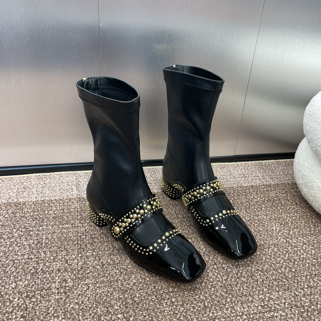 Dior Lange Stiefel Kurze Stiefel Spleißen Gold Hardware Echtleder Lackleder Schaffell Herbst/Winter Kollektion