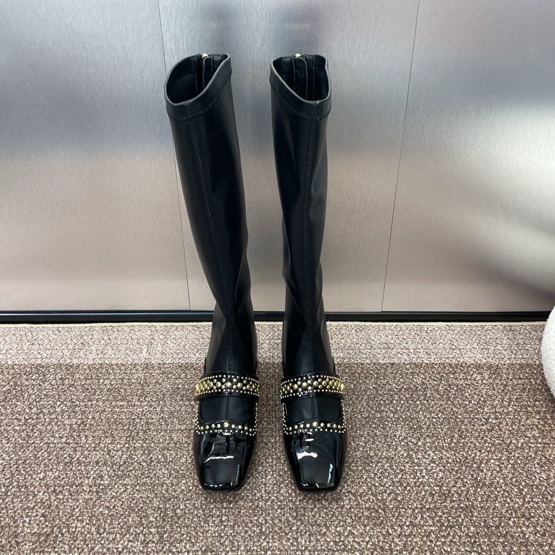 Dior Long Boots Short Boots Splicing Gold Hardware Genuine Leather Patent Sheepskin Fall/Winter Collection