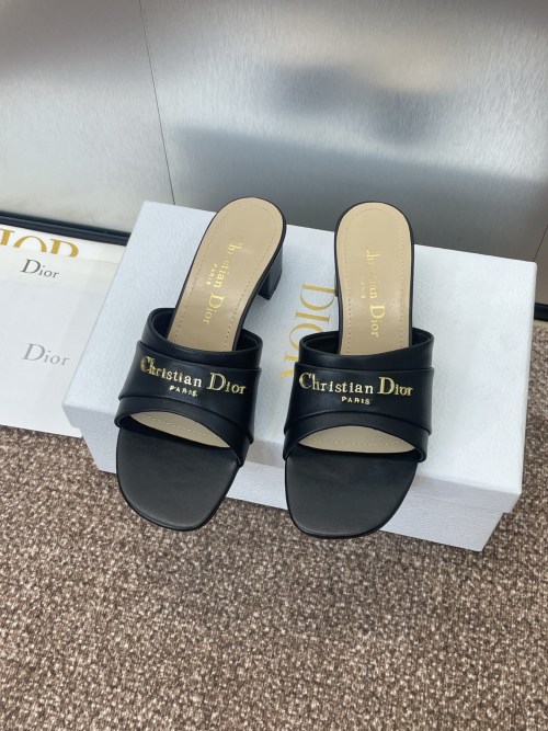Christian Dior Black Leather Heeled Mules Slides Sandals Women's Size 1 Christian Dior Black Leather Heeled Mules Slides Sandals Women's Size