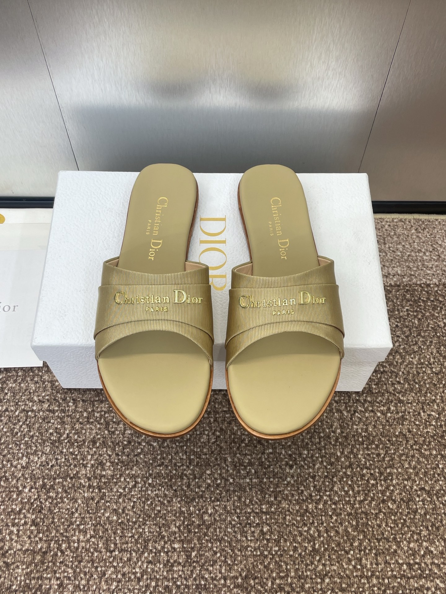 Dior My Dior Sandal - Gold-Tone, CD Logo, Flat, Open-Toe Slide