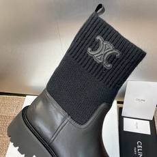 CELINE 秋冬新款毛线筒机车女短靴 瑟琳字母logo厚底低跟圆头骑士登山靴材质:鞋面定制进口小牛皮+ CELINE 秋冬新款毛线筒机车女短靴 瑟琳字母logo厚底低跟圆头骑士登山靴材质:鞋面定制进口小牛皮+