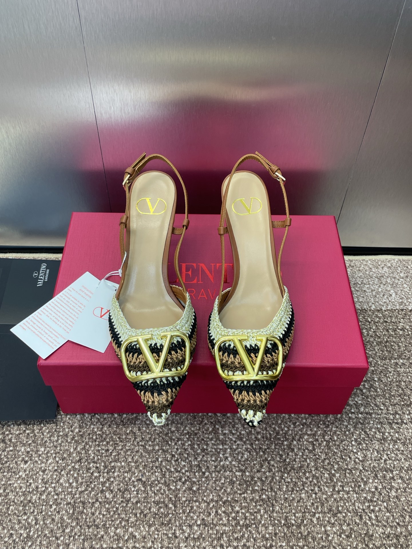 Valentino Women's Elegant Pointed Toe High Heel Mule Sandals with Logo Buckle