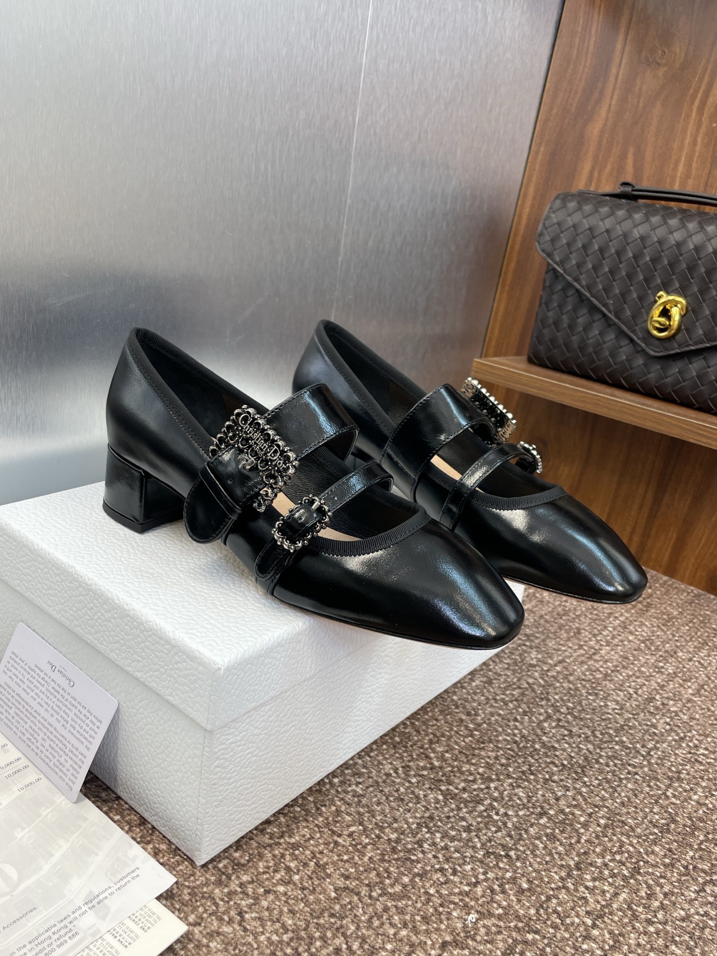 Dior D-Winter Ballerines Mary Jane en Cuir Noir avec Logo CD