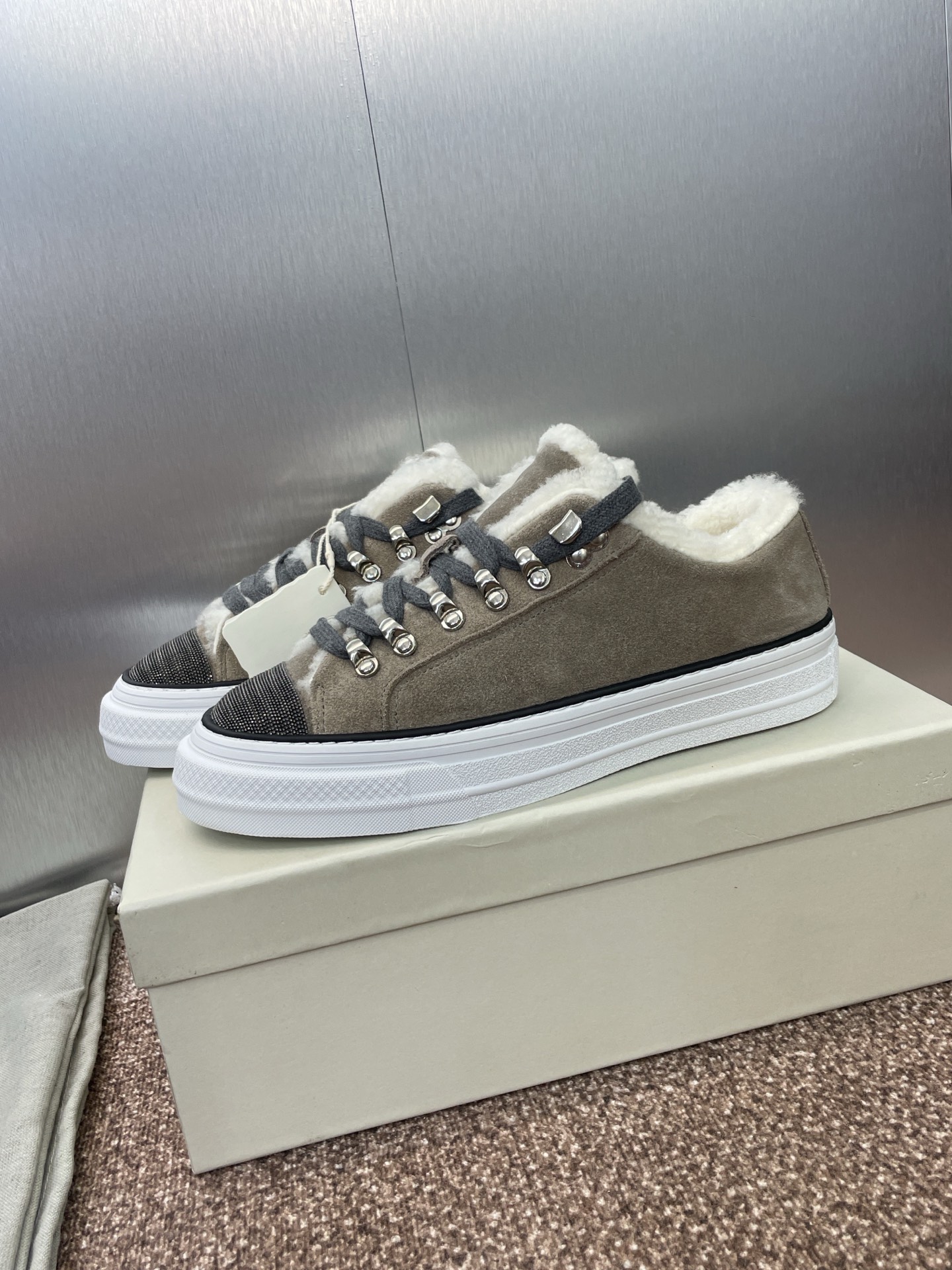 Brunello Cucinelli Women's Shearling-Lined Suede Sneakers - Lace-up, Low Top 6 i1757796345279 3509 0 4