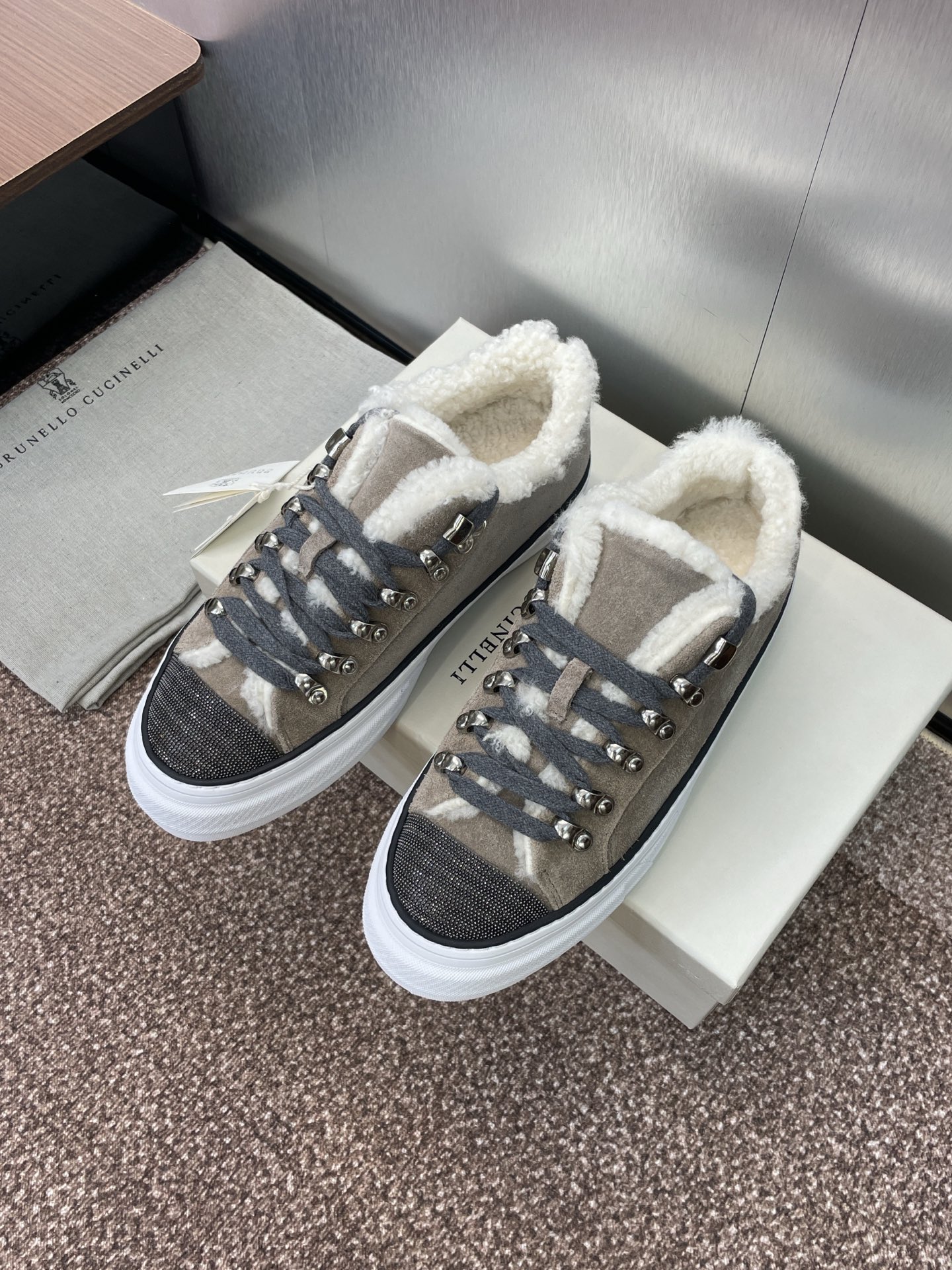 Brunello Cucinelli Women's Shearling-Lined Suede Sneakers - Lace-up, Low Top 4 i1757796345358 8511 0 2