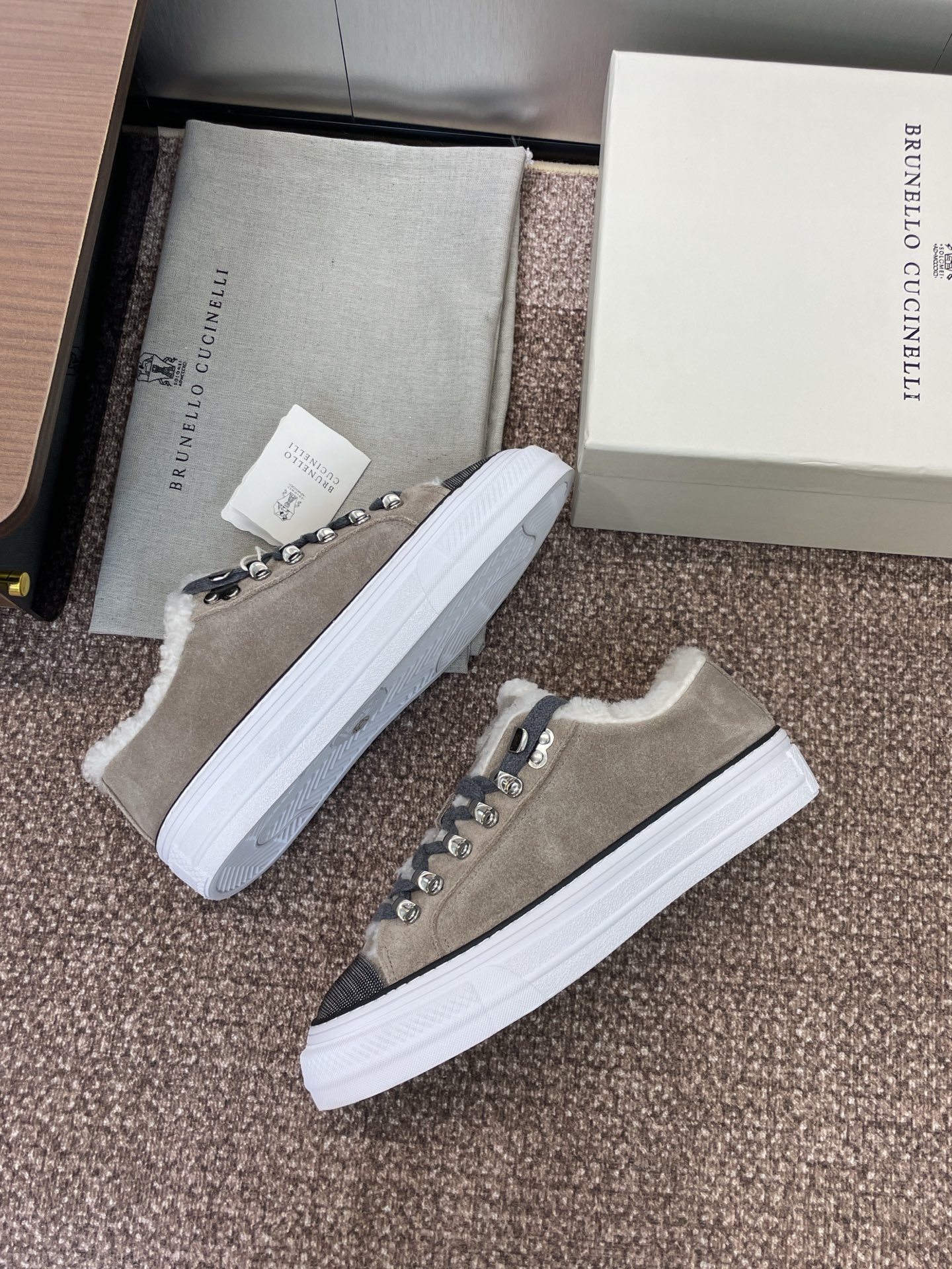 Brunello Cucinelli Women's Shearling-Lined Suede Sneakers - Lace-up, Low Top 5 i1757796350617 3103 0 3