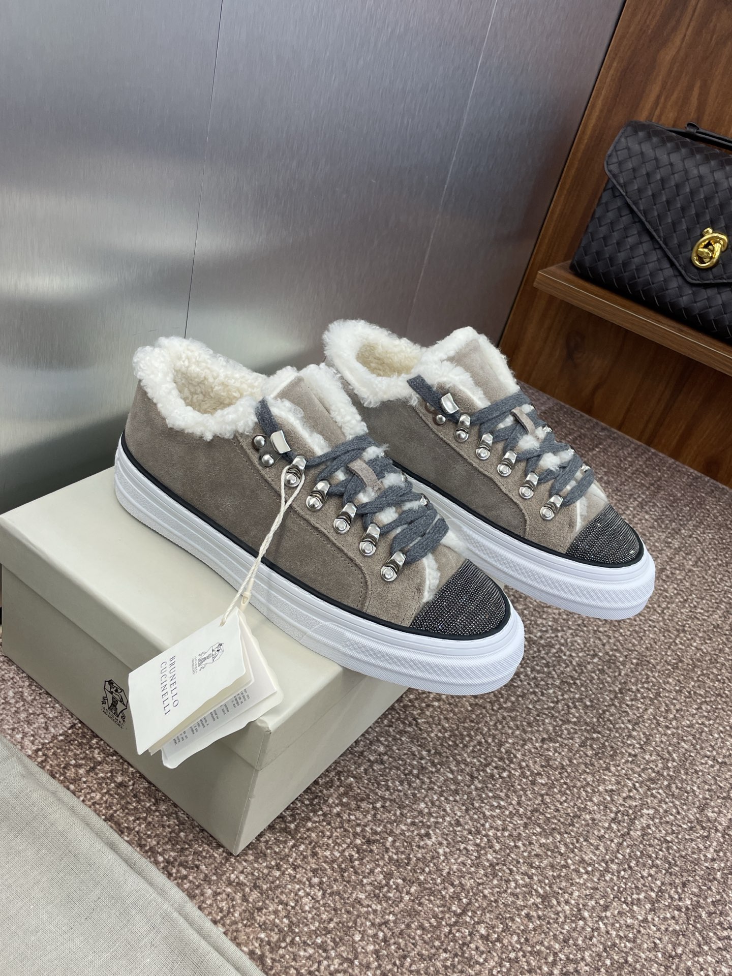 Brunello Cucinelli Women's Shearling-Lined Suede Sneakers - Lace-up, Low Top 3 i1757796357489 742 0 1