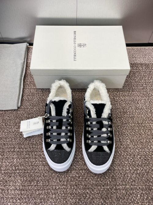 Brunello Cucinelli Low-Top Shearling Sneakers With Beaded Detailing 1 Brunello Cucinelli Low-Top Shearling Sneakers With Beaded Detailing