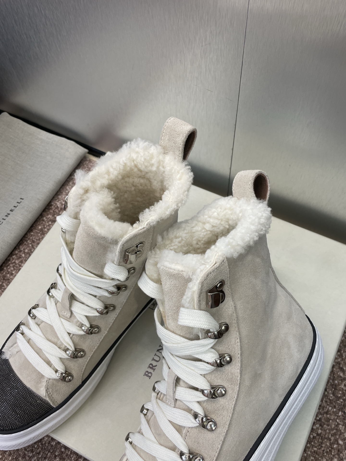 Brunello Cucinelli Women's High-Top Shearling Sneakers - Lace-Up, Round Toe 9 i1757796500972 2864 0 7