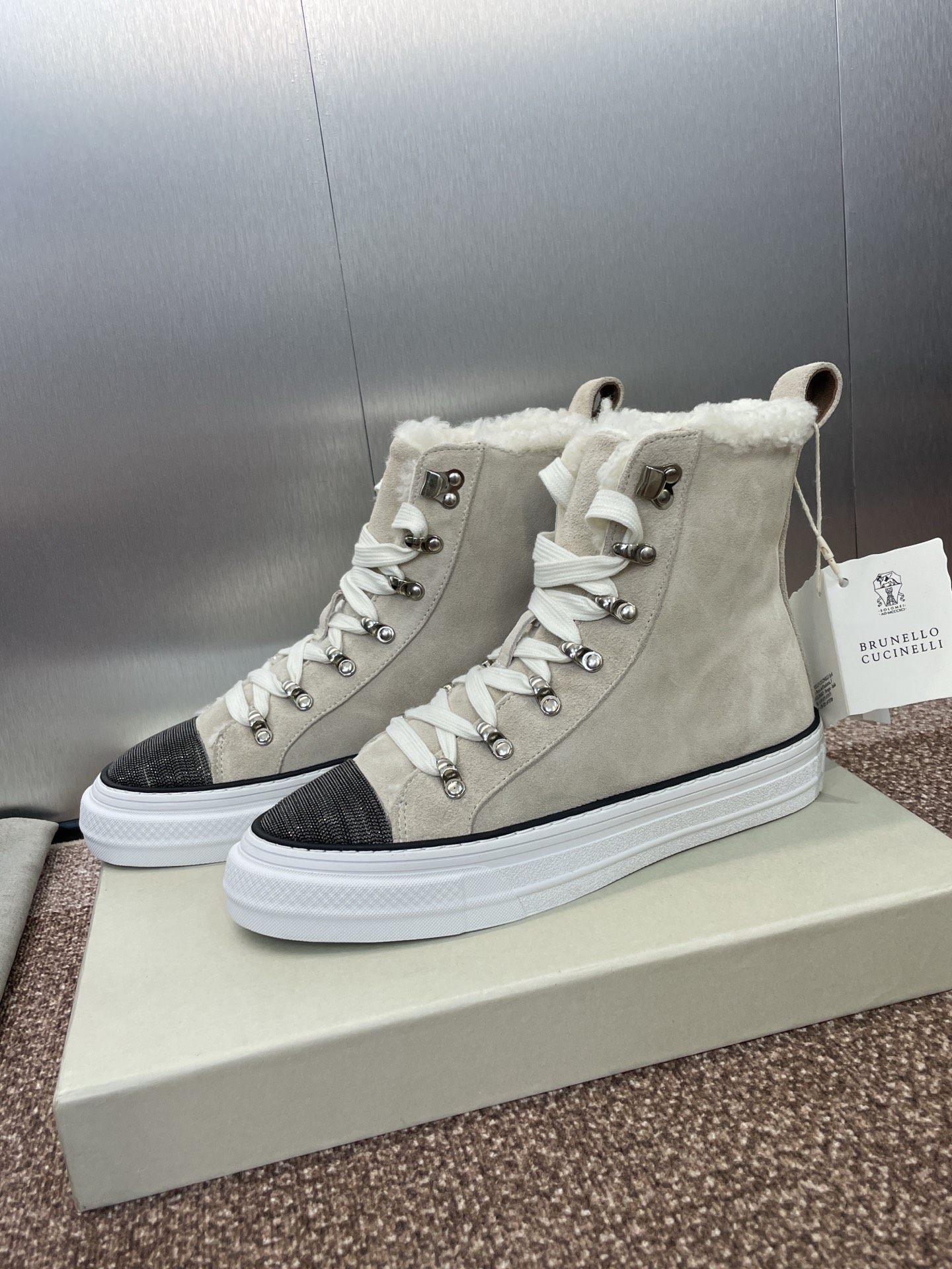Brunello Cucinelli Women's High-Top Shearling Sneakers - Lace-Up, Round Toe 6 i1757796500980 8052 0 4