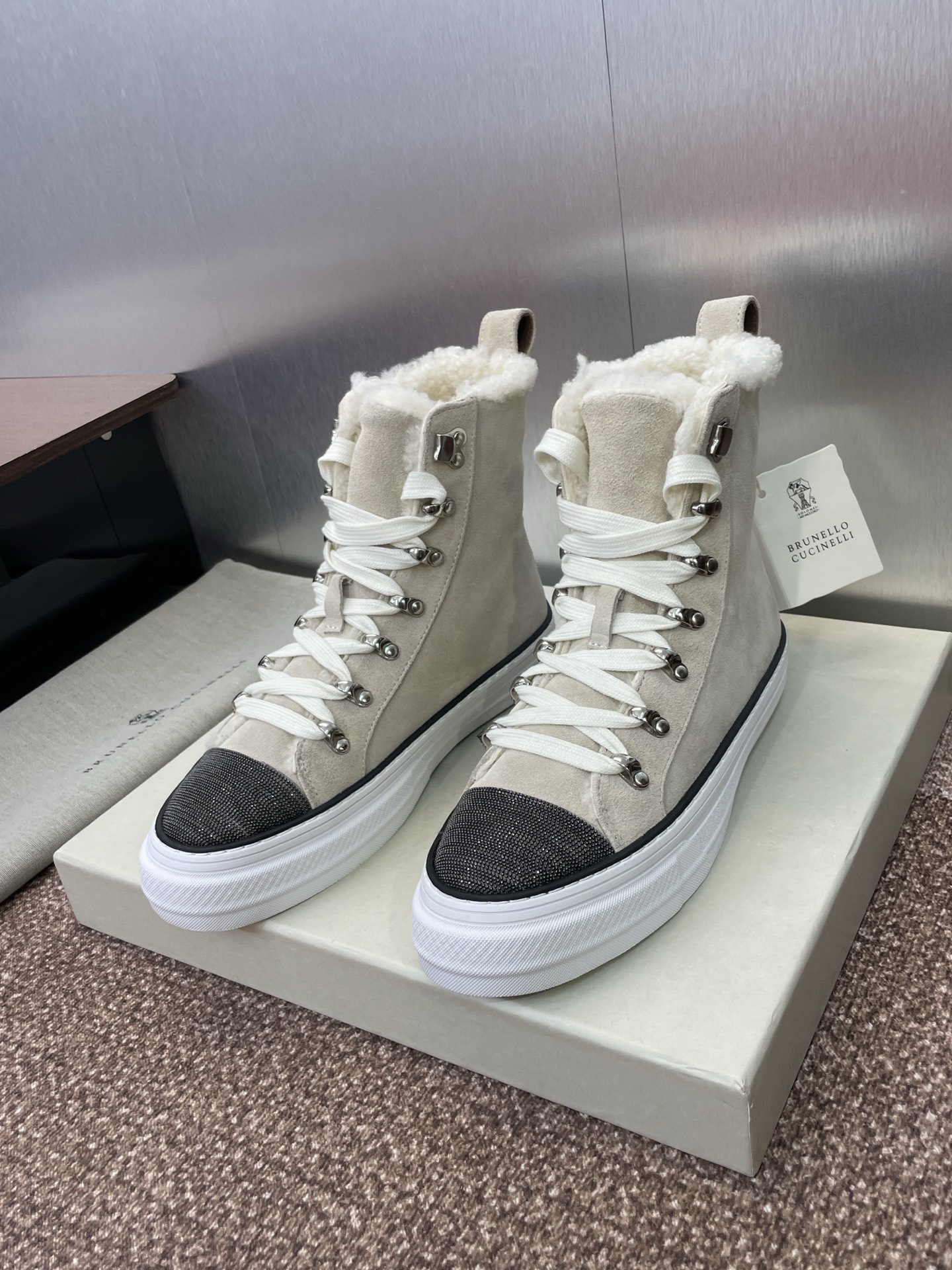 Brunello Cucinelli Women's High-Top Shearling Sneakers - Lace-Up, Round Toe 4 i1757796511615 9196 0 2