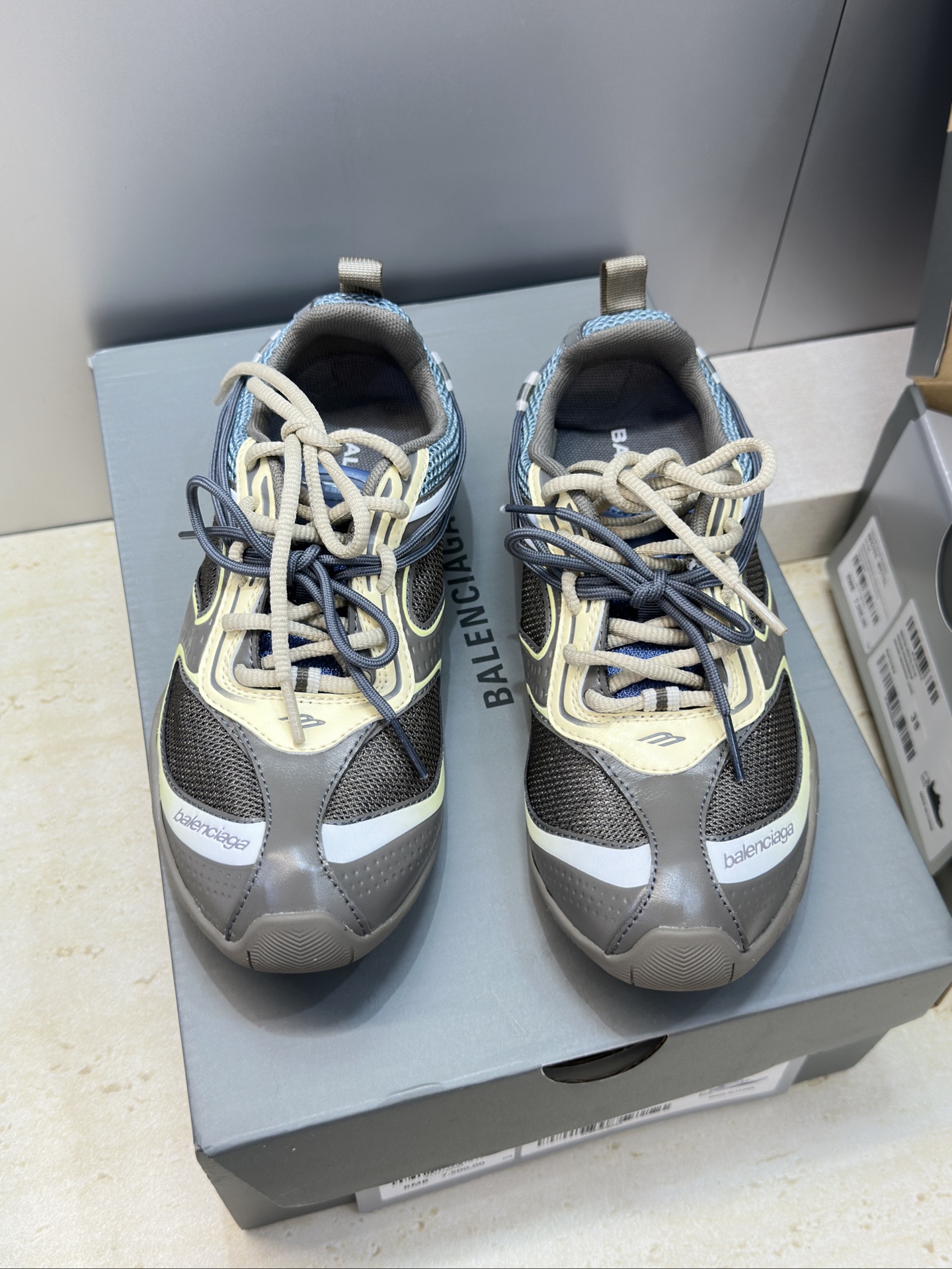 BALENCIAGA 2026春夏情侣款拼色棒球休闲阿甘跑步鞋 巴黎世家字母logo复古平底圆头系带网球