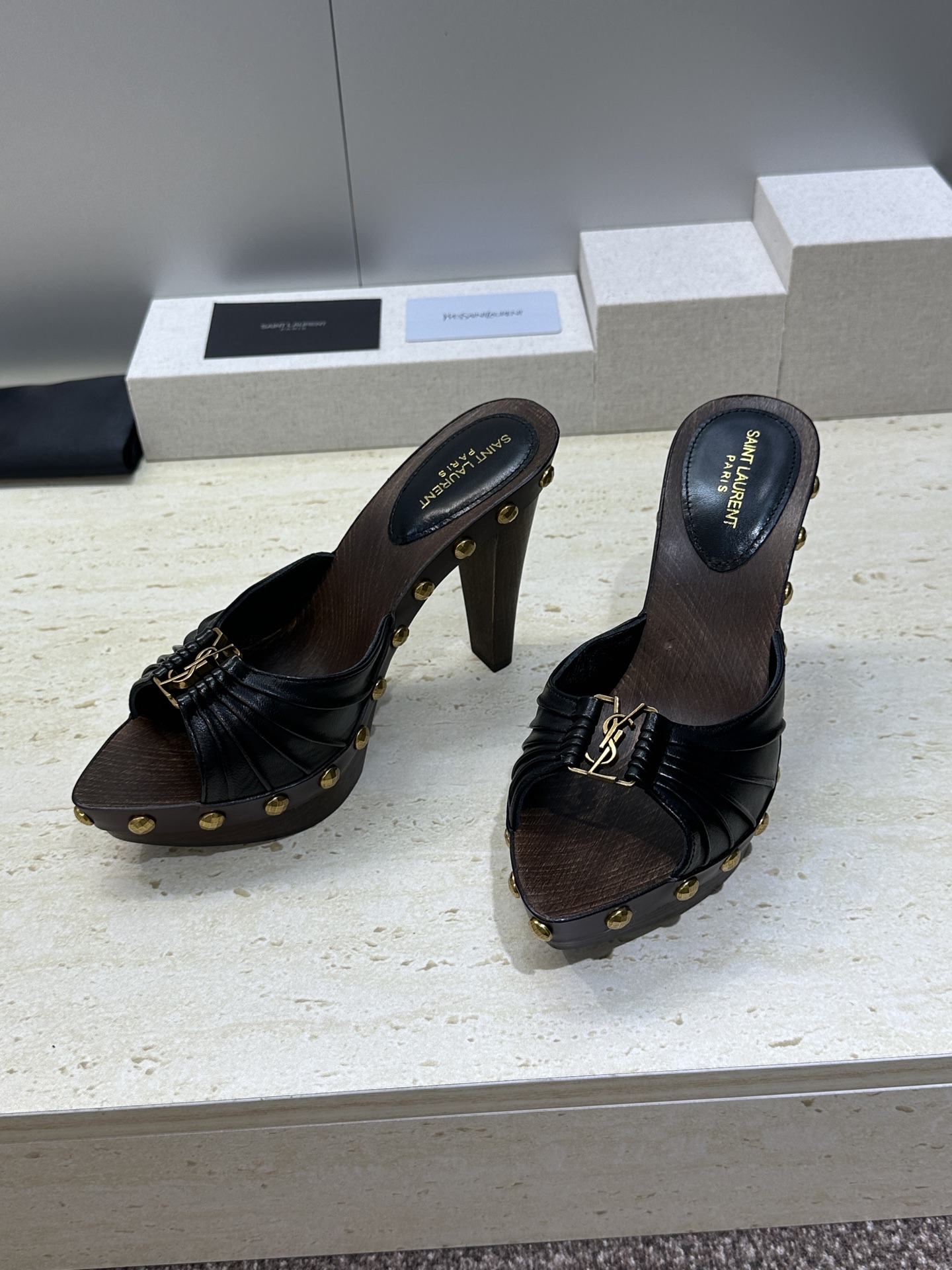 SAINT LAURENT PARIS 圣罗兰2026春夏新款中跟木底防水台女鞋  YSL字母logo五
