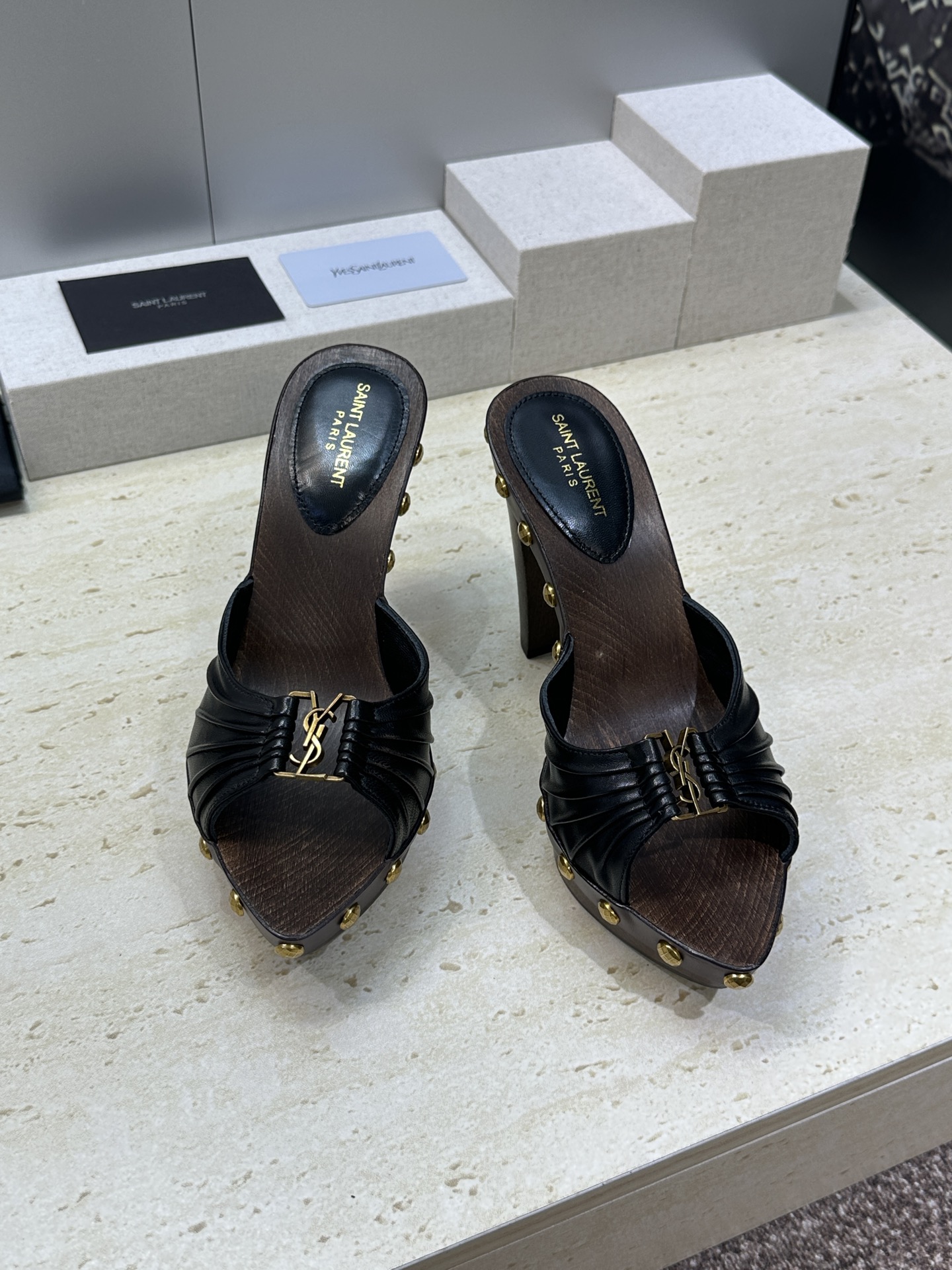 SAINT LAURENT PARIS 圣罗兰2026春夏新款中跟木底防水台女鞋  YSL字母logo五