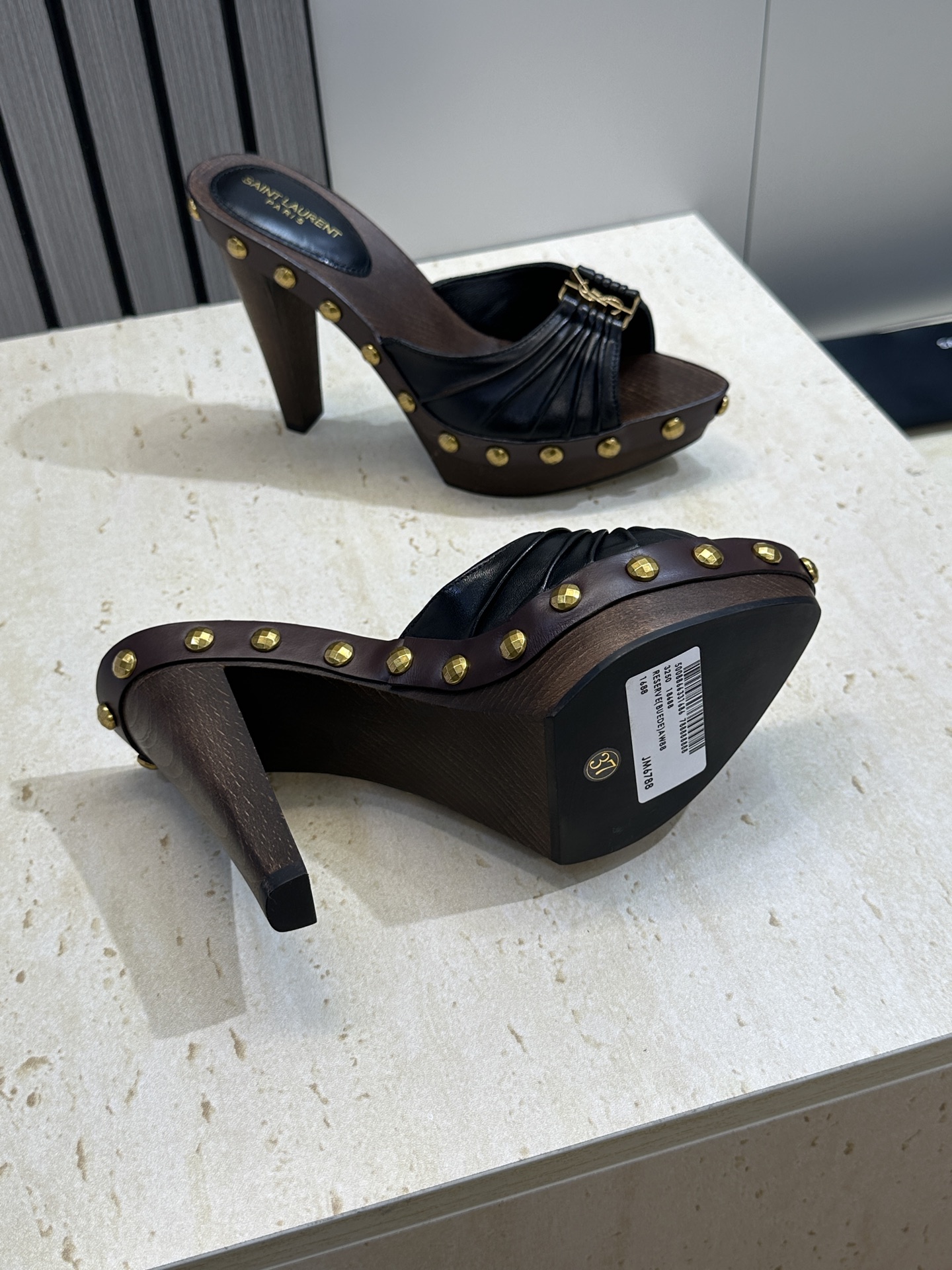 SAINT LAURENT PARIS 圣罗兰2026春夏新款中跟木底防水台女鞋  YSL字母logo五