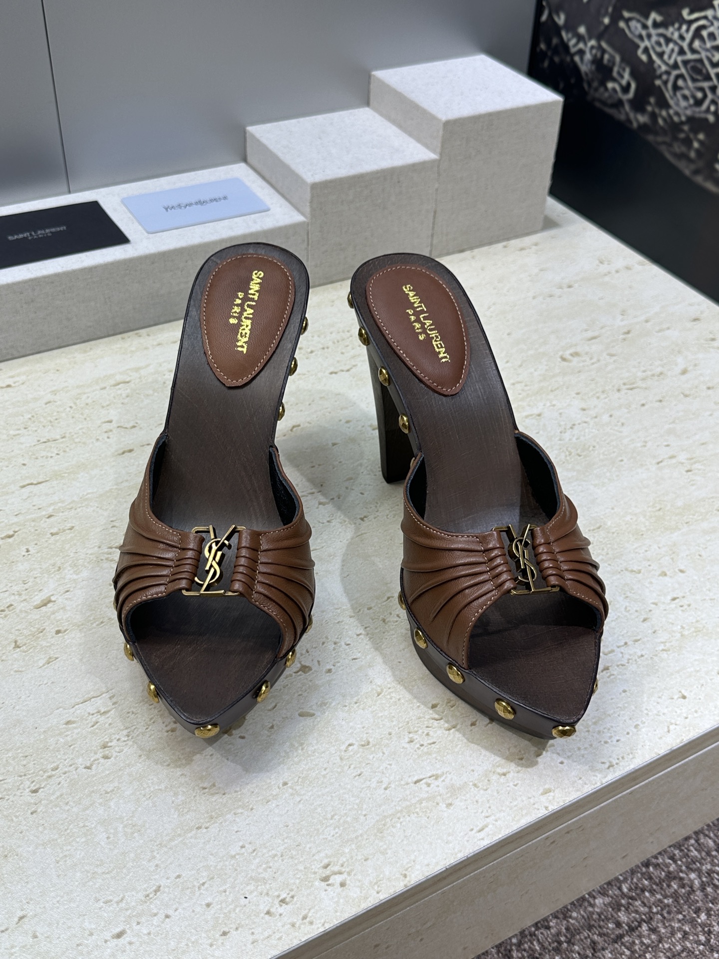 SAINT LAURENT PARIS 圣罗兰2026春夏新款中跟木底防水台女鞋  YSL字母logo五
