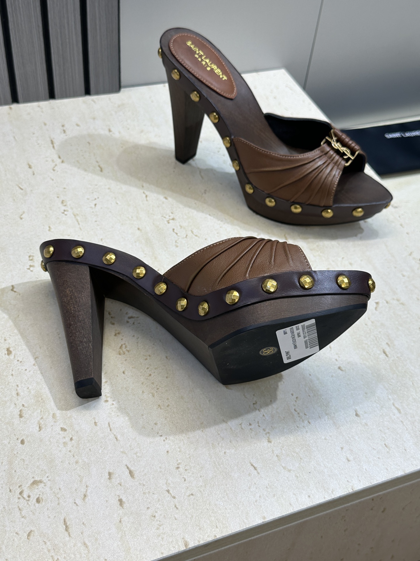 SAINT LAURENT PARIS 圣罗兰2026春夏新款中跟木底防水台女鞋  YSL字母logo五