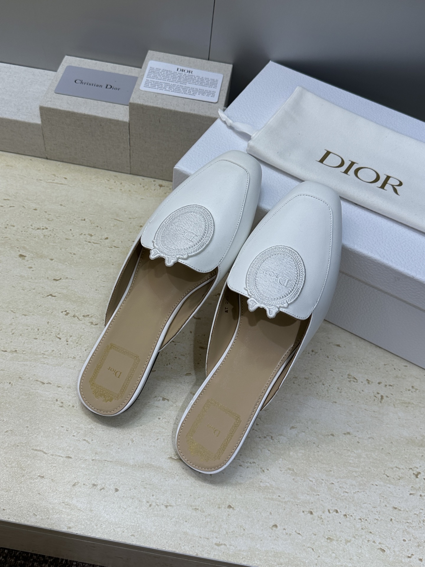 迪奥 Dior 2026春夏新款Medaillon果冻色穆勒女鞋 CD字母logo立体徽章刺绣平底方头凉
