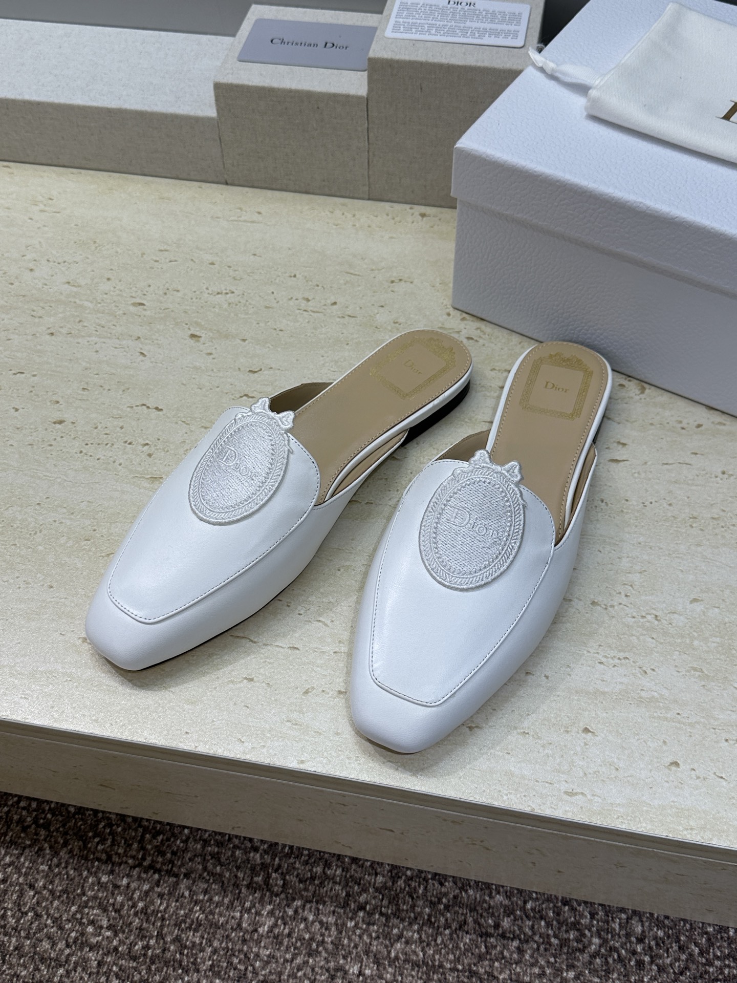 迪奥 Dior 2026春夏新款Medaillon果冻色穆勒女鞋 CD字母logo立体徽章刺绣平底方头凉