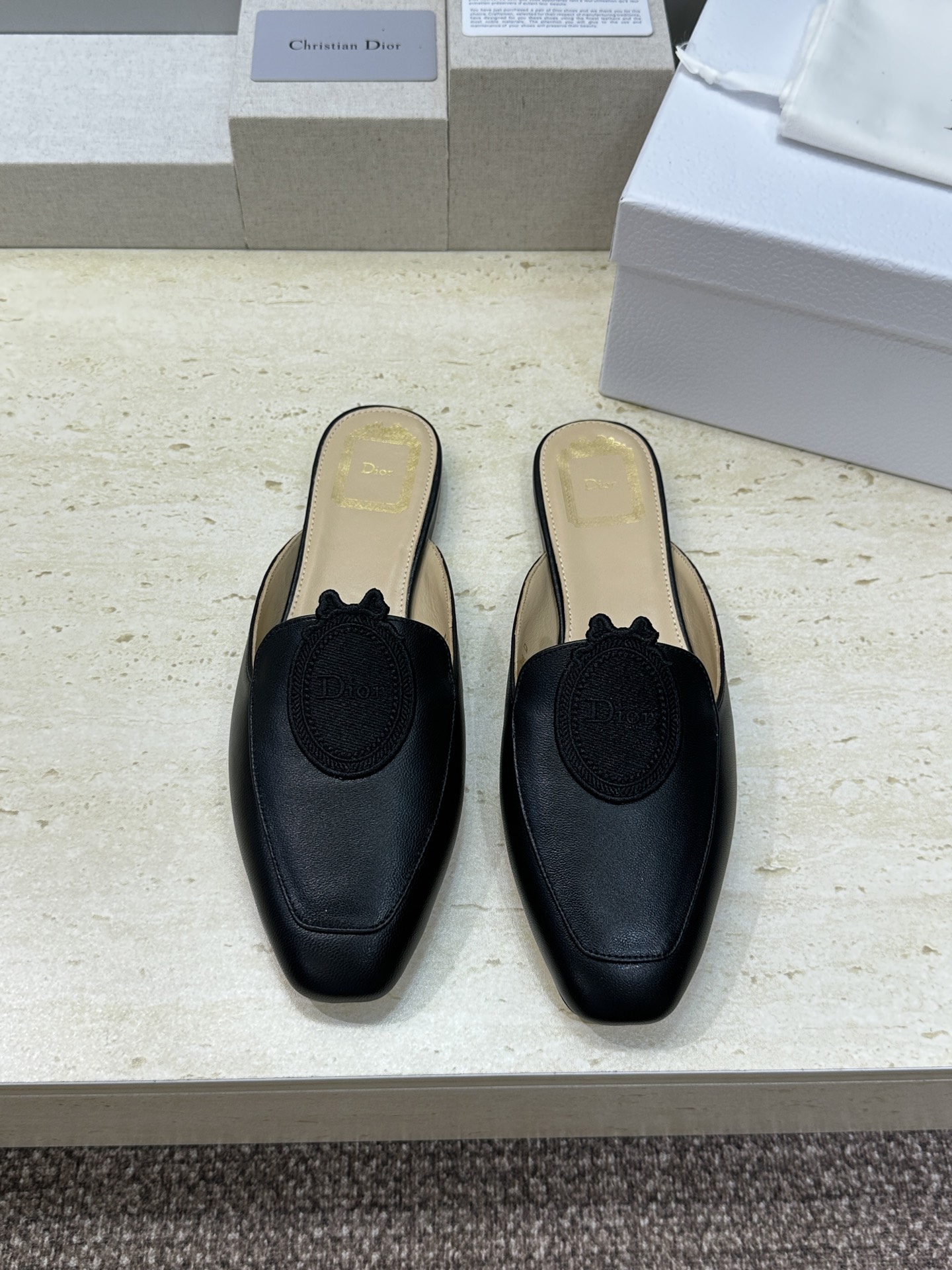 迪奥 Dior 2026春夏新款Medaillon果冻色穆勒女鞋 CD字母logo立体徽章刺绣平底方头凉