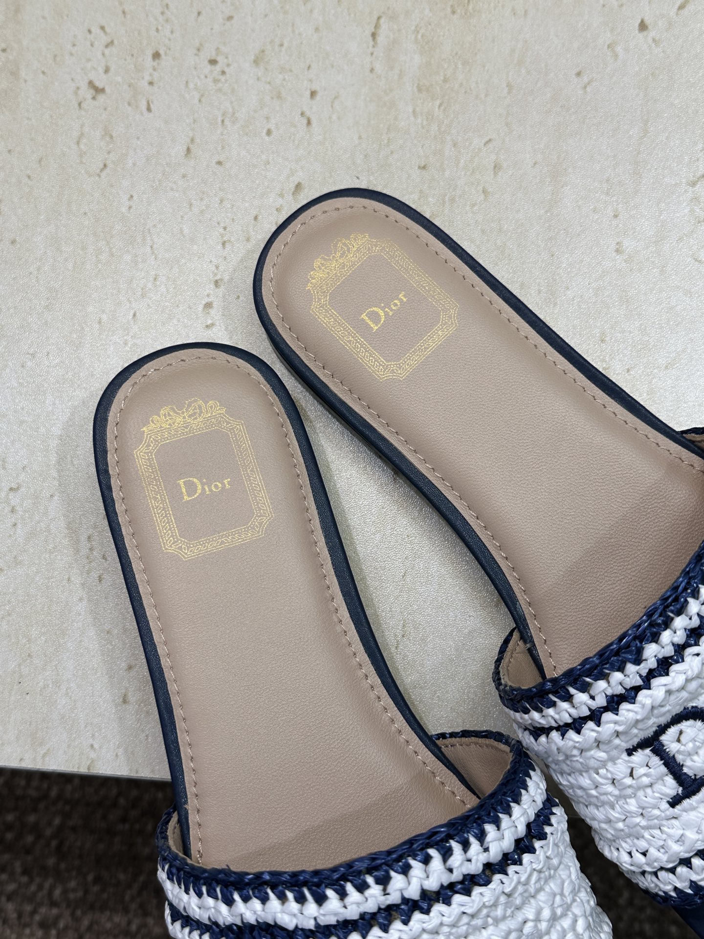 迪奥 Dior 2026 春夏新款 Woven 平底一字拖沙滩女鞋  CD字母logo立体刺绣粗跟圆头露