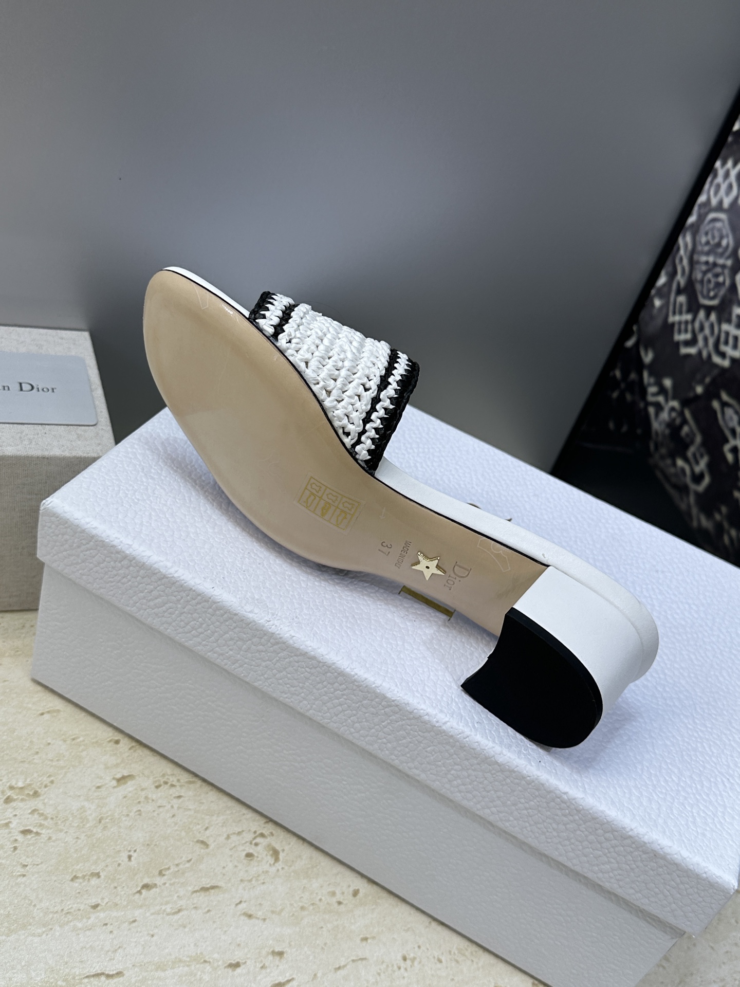 迪奥 Dior 2026 春夏新款 Woven 平底一字拖沙滩女鞋  CD字母logo立体刺绣粗跟圆头露