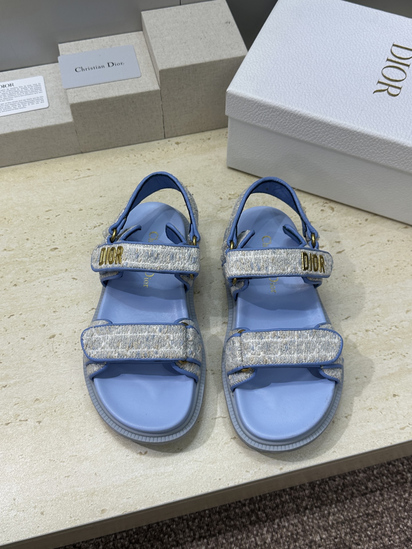 顶级版 迪奥 Dior 春夏经典款 Ract 魔术贴休闲女鞋 CD字母logo五金扣厚底圆头露趾沙滩凉鞋