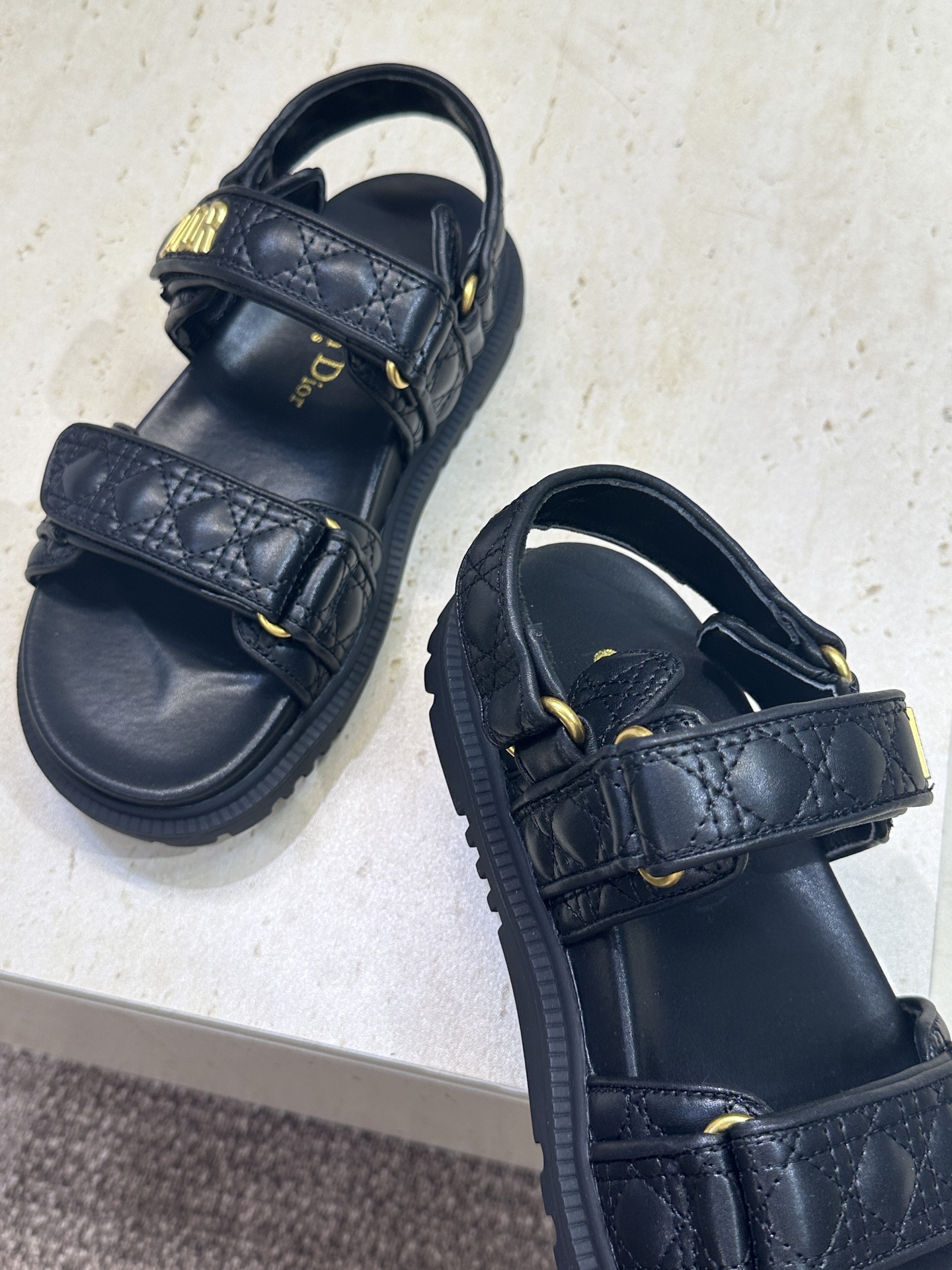 顶级版 迪奥 Dior 春夏经典款 Ract 魔术贴菱格电绣休闲女鞋 CD字母logo五金扣厚底圆头露趾