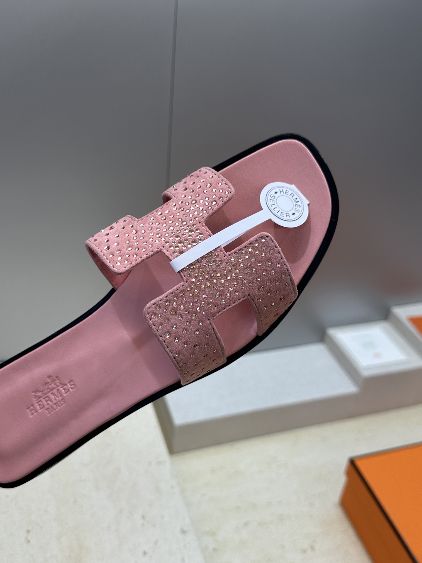 （配全套飞机盒）莞货 代购级 爱马仕 Hermes 2026春夏新色经典款 Oran粗跟拼色工字拖水钻女