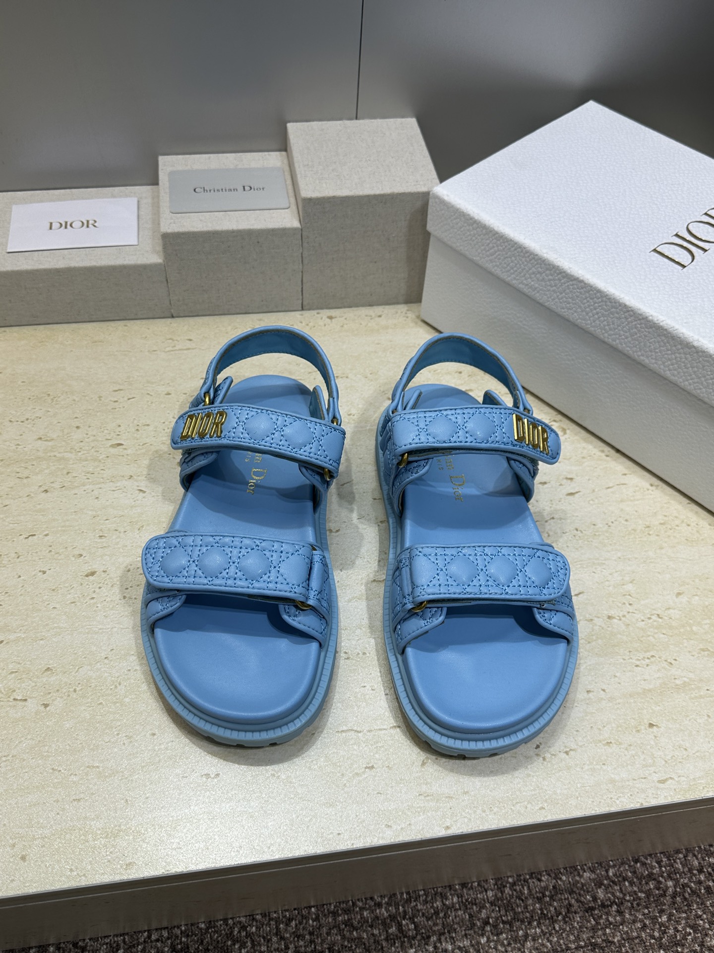 顶级版 迪奥 Dior 春夏经典款 Ract 魔术贴菱格电绣休闲女鞋 CD字母logo五金扣厚底圆头露趾
