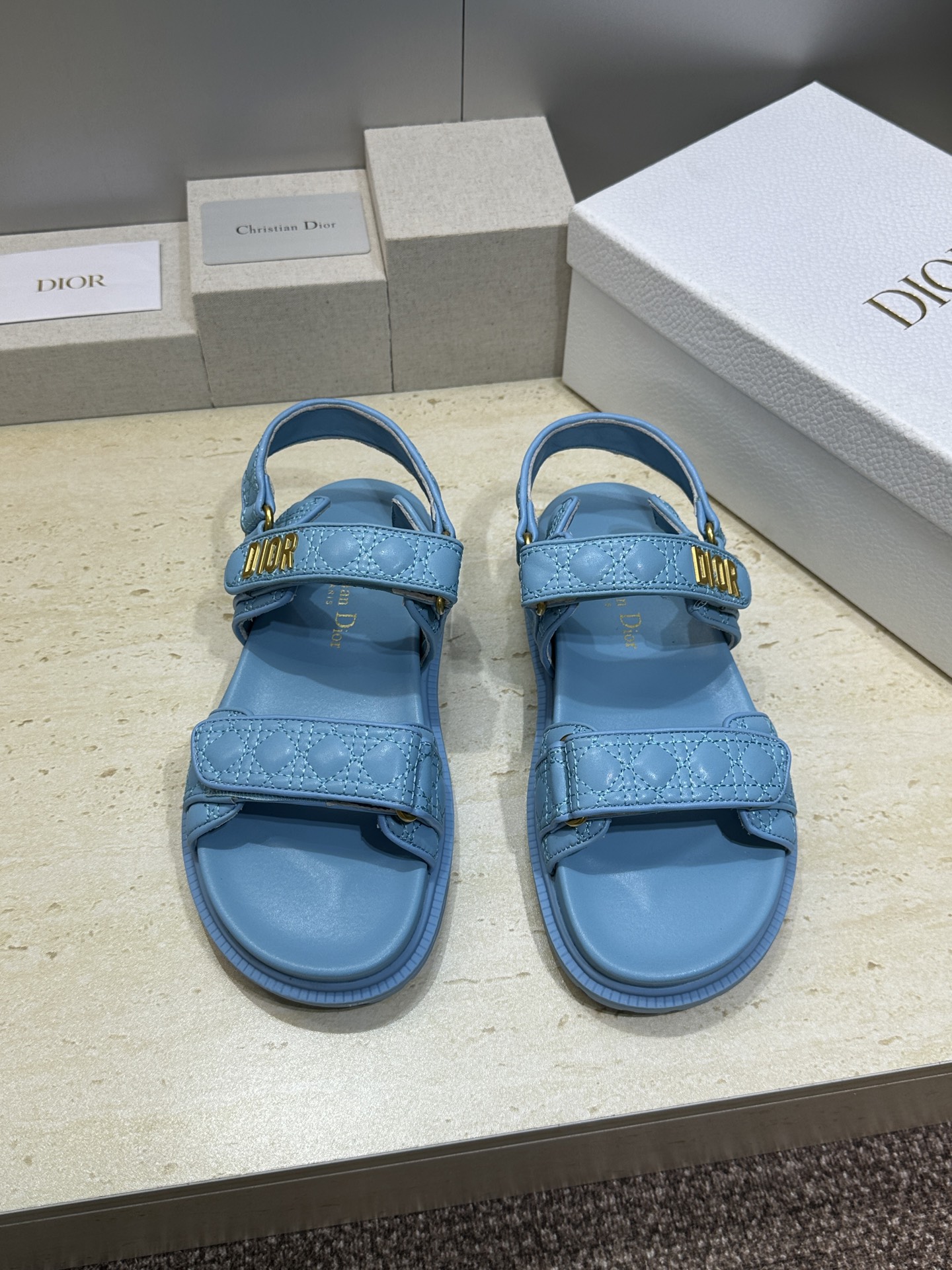 顶级版 迪奥 Dior 春夏经典款 Ract 魔术贴菱格电绣休闲女鞋 CD字母logo五金扣厚底圆头露趾