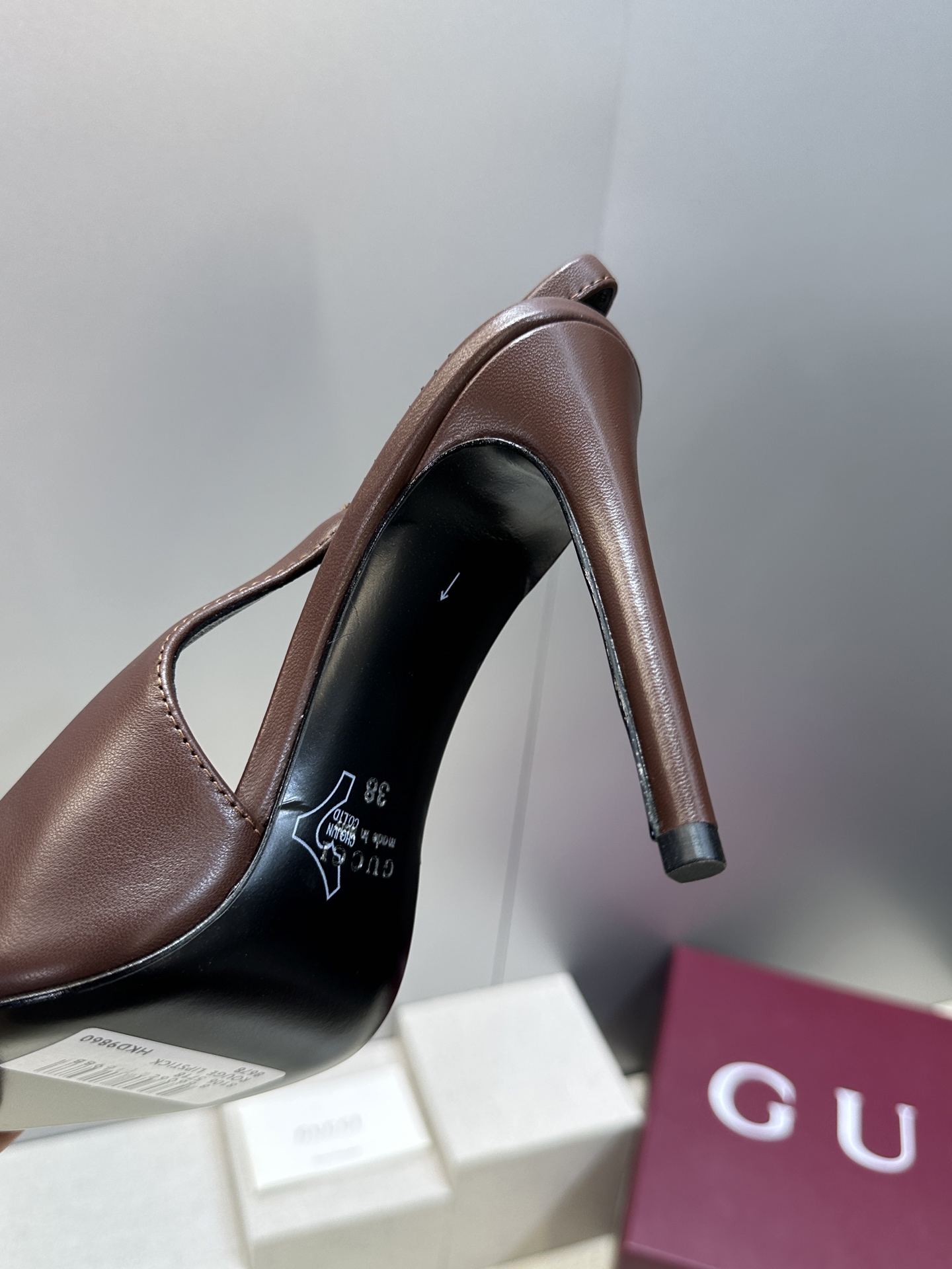 Gucci 2026春夏新款高跟尖头女鞋 古驰字母logo五金扣经典老花布拼色后空凉鞋材质:鞋面进口小牛