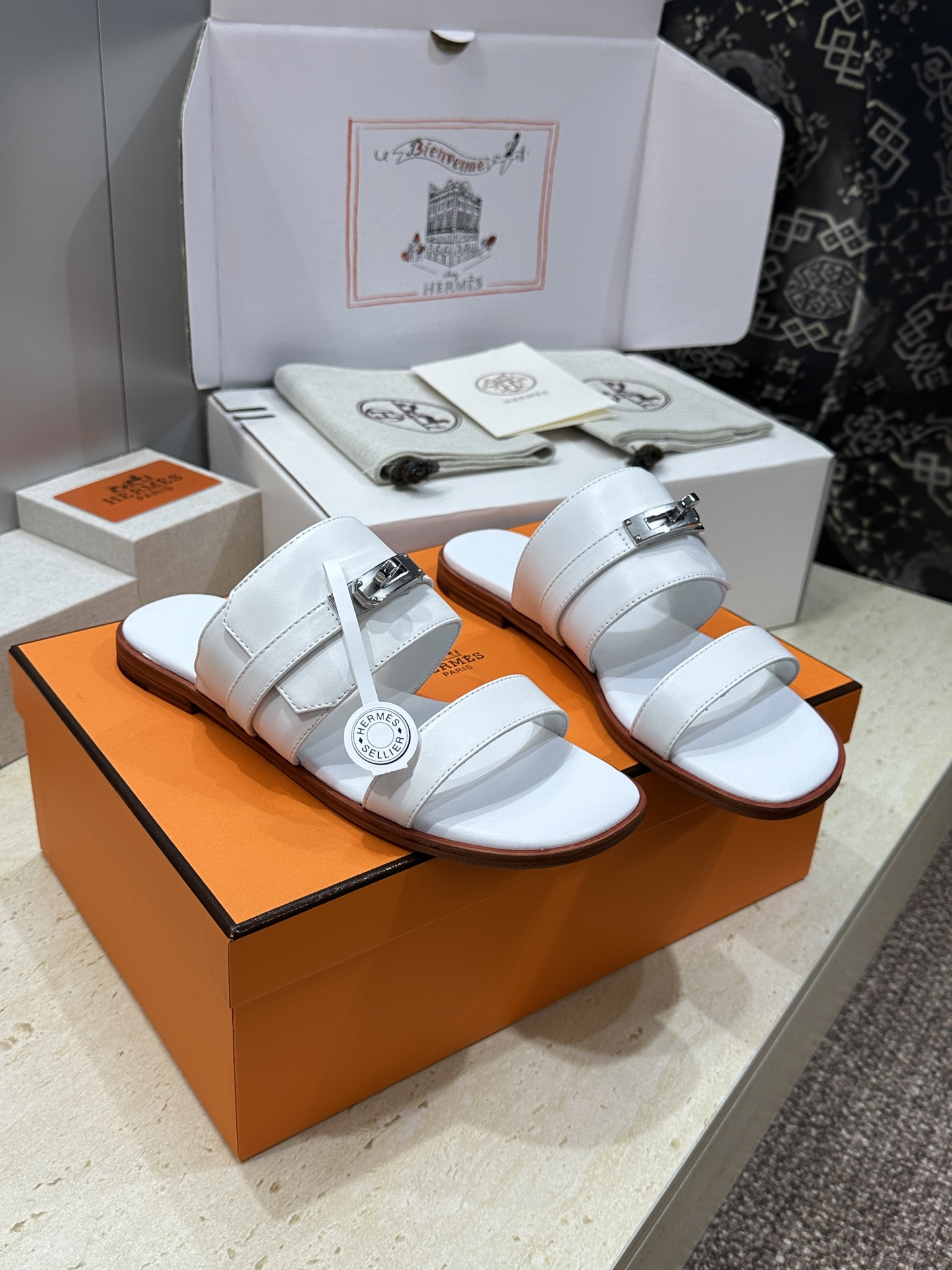 (配全套飞机盒)莞货 代购级 爱马仕 Hermes 2026春夏新款 Ninon 粗跟拼色女鞋  H家字