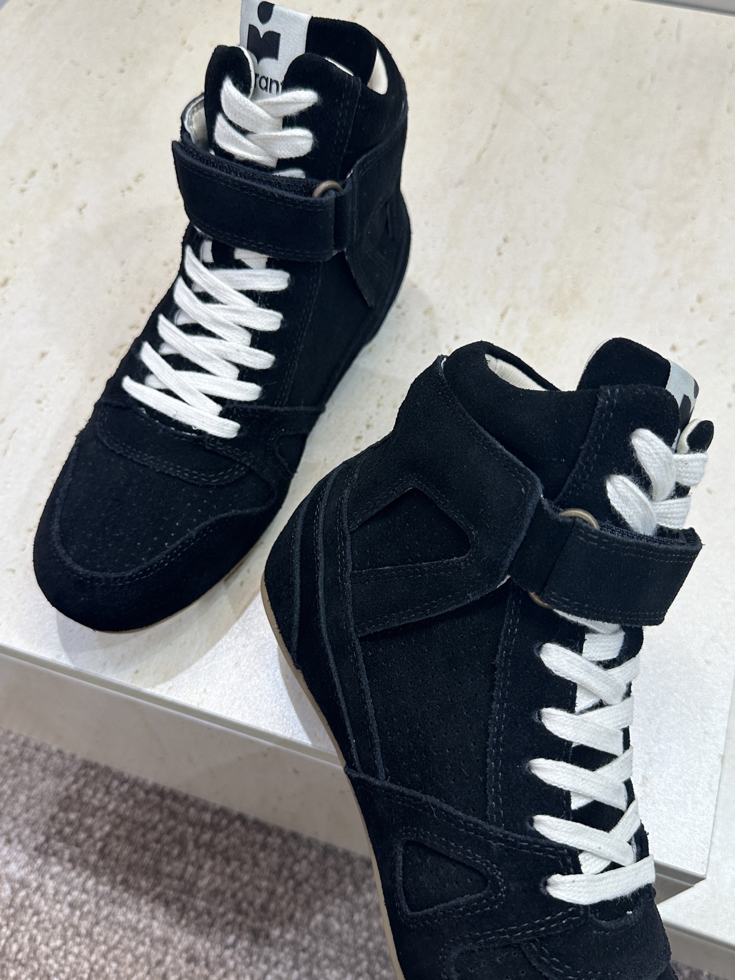 ISABEL MARANT 2026秋冬新款高帮魔术贴运动休闲高帮女鞋 伊莎贝尔字母logo平底内增高系