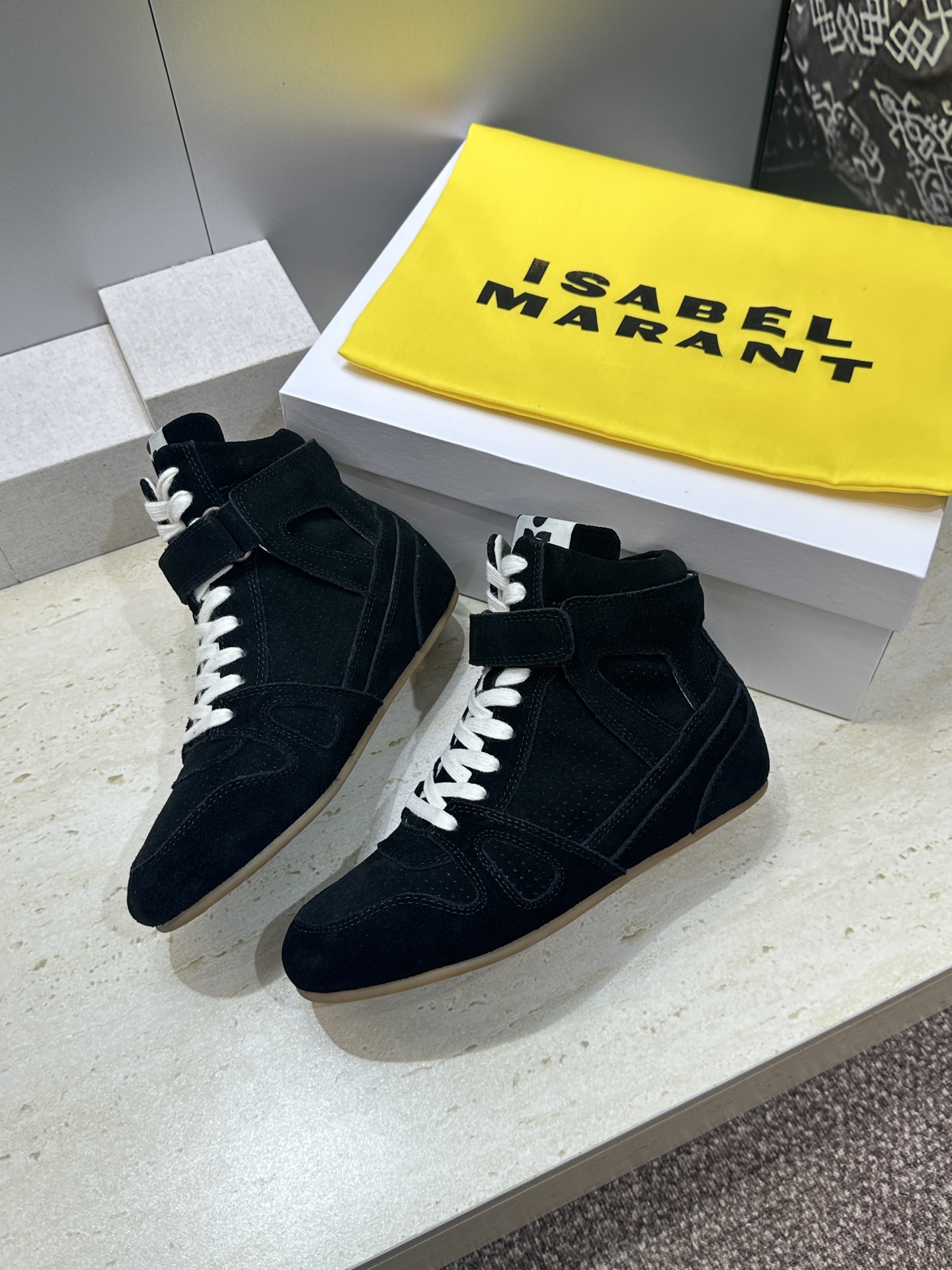 ISABEL MARANT 2026秋冬新款高帮魔术贴运动休闲高帮女鞋 伊莎贝尔字母logo平底内增高系