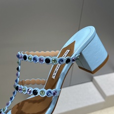 Aquazzura 2026春夏新款水钻中跟拼色女鞋 菠萝鞋字母logo五金扣粗跟圆头露趾凉拖鞋 材质:鞋面进口小牛皮/ Aquazzura 2026春夏新款水钻中跟拼色女鞋 菠萝鞋字母logo五金扣粗跟圆头露趾凉拖鞋 材质:鞋面进口小牛皮/