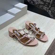 Aquazzura 2026春夏新款水钻中跟拼色女鞋 菠萝鞋字母logo五金扣粗跟圆头露趾凉拖鞋 材质:鞋面进口小牛皮/ Aquazzura 2026春夏新款水钻中跟拼色女鞋 菠萝鞋字母logo五金扣粗跟圆头露趾凉拖鞋 材质:鞋面进口小牛皮/