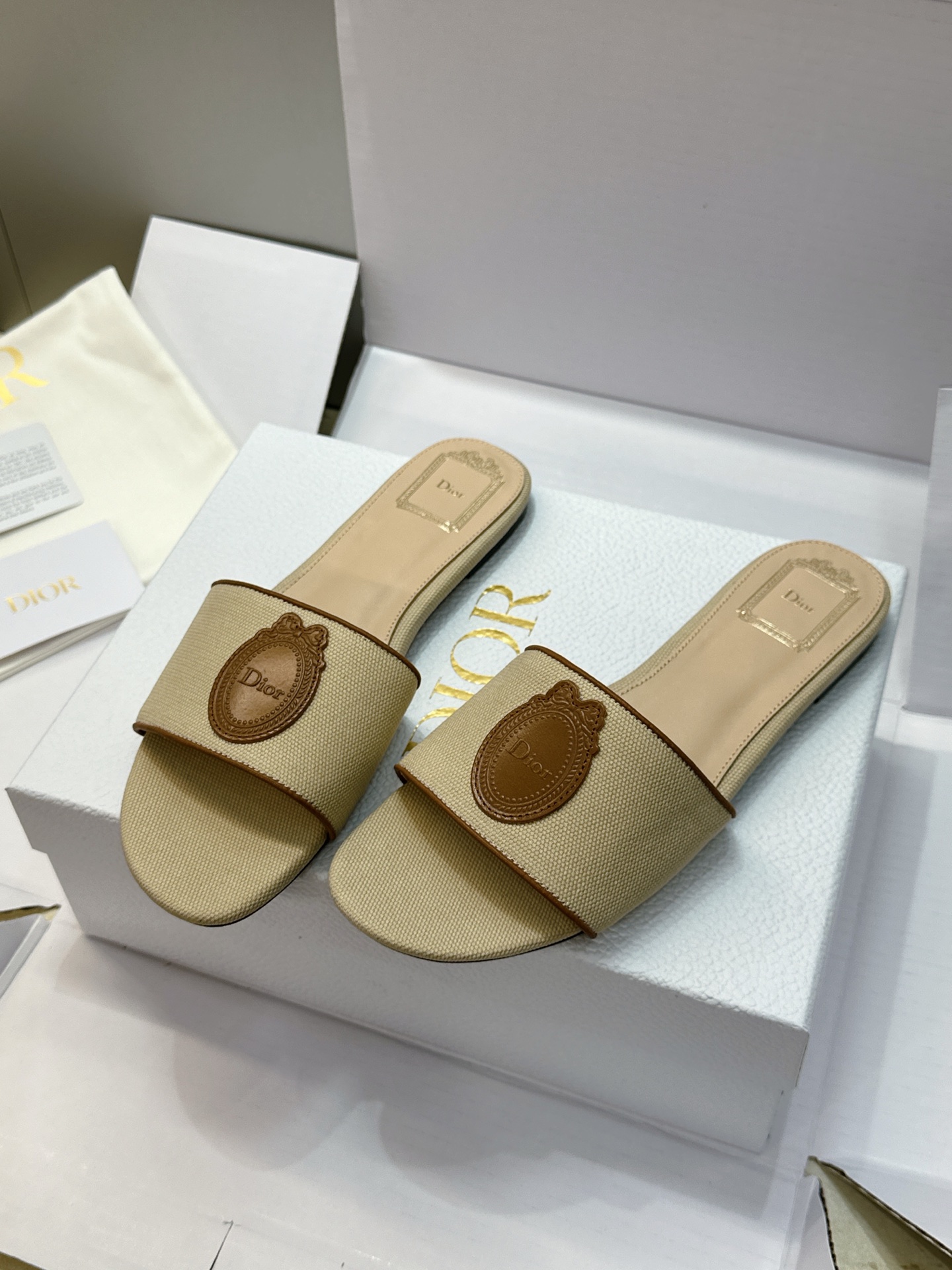 (配全套飞机盒) 迪奥 Dior 2026早春新款Medaillon一字拖女鞋 CD字母logo立体刺绣粗跟圆头露趾凉拖