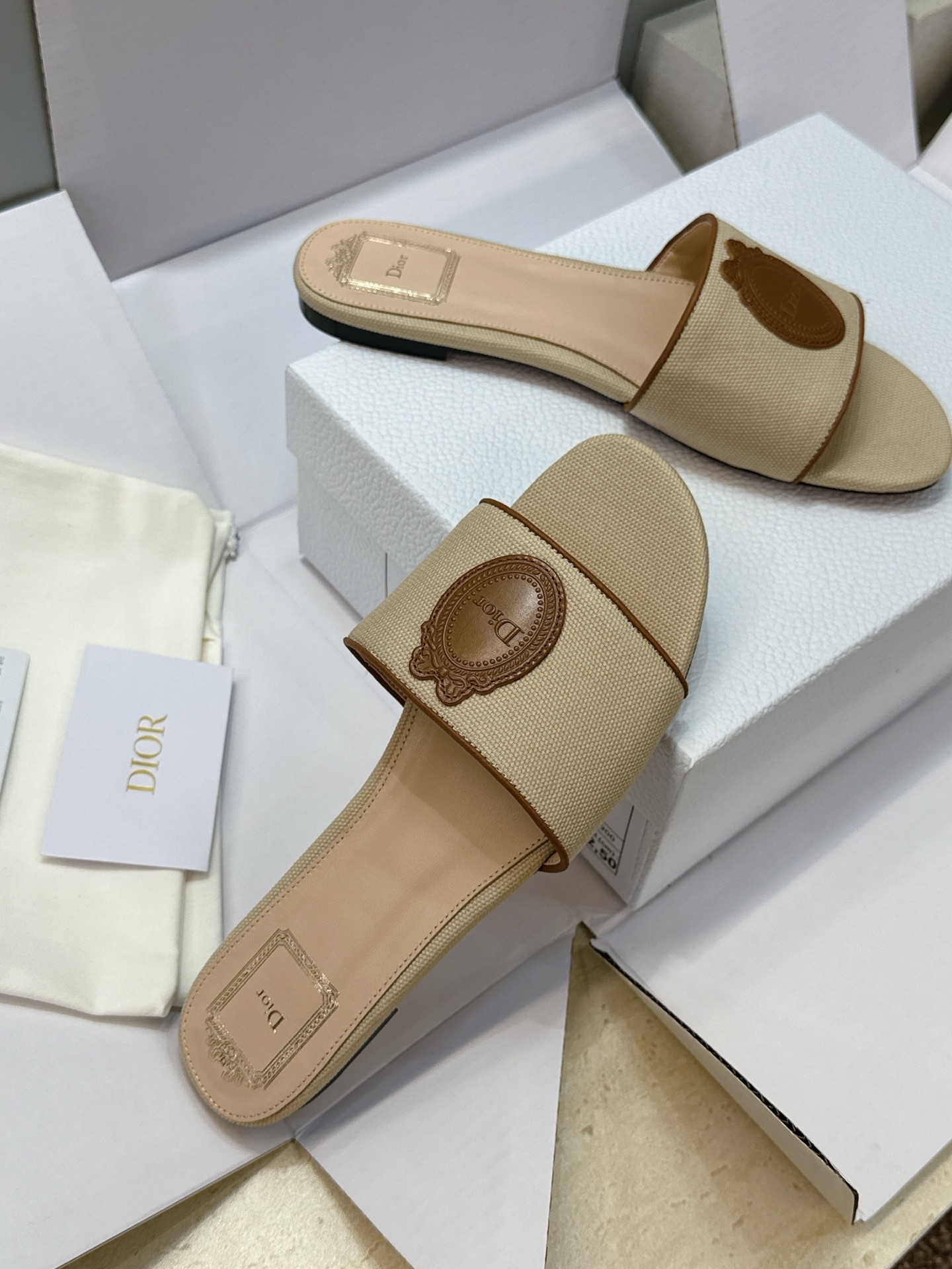 (配全套飞机盒) 迪奥 Dior 2026早春新款Medaillon一字拖女鞋 CD字母logo立体刺绣粗跟圆头露趾凉拖