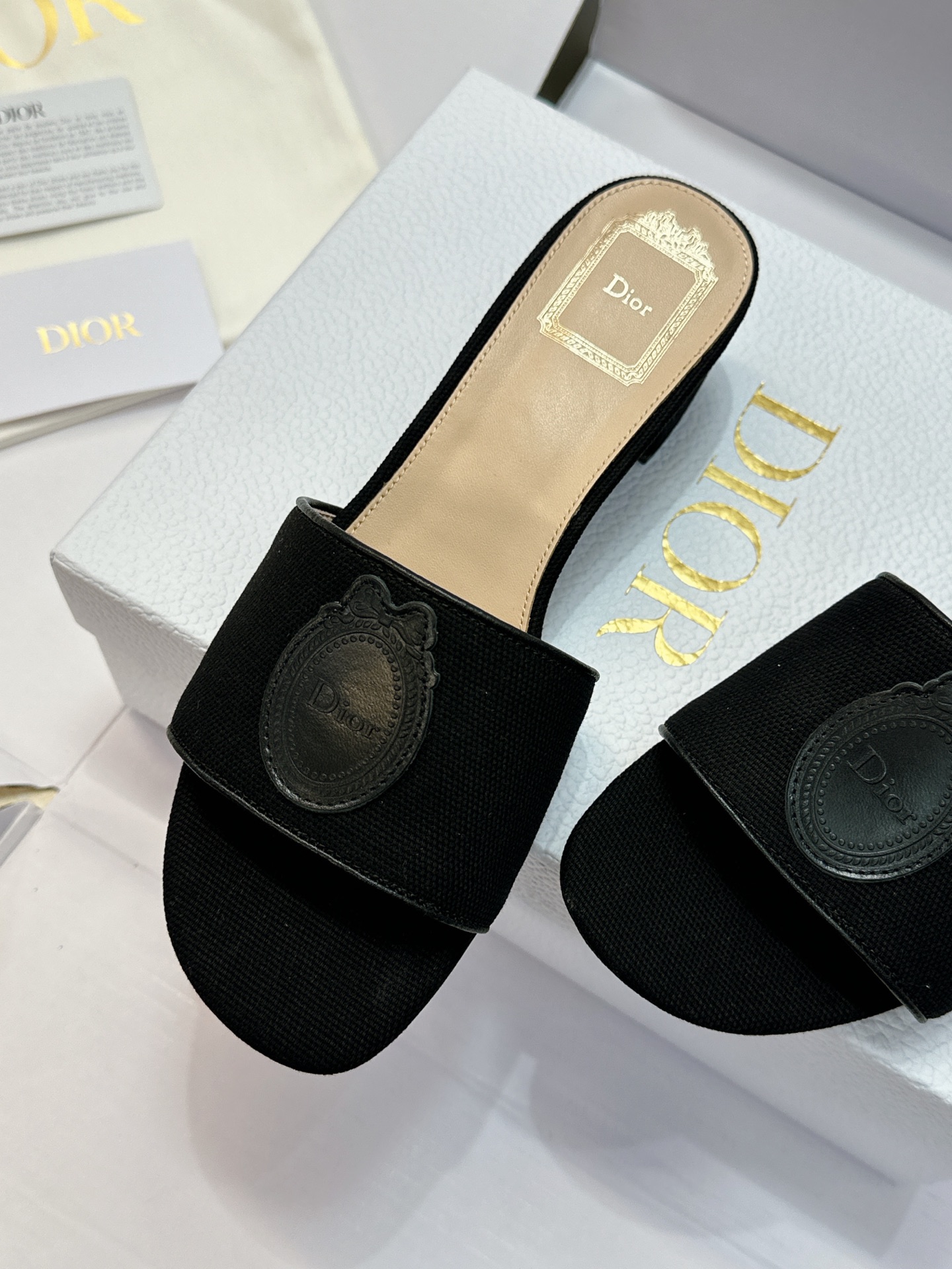 (配全套飞机盒) 迪奥 Dior 2026早春新款Medaillon一字拖女鞋 CD字母logo立体刺绣粗跟圆头露趾凉拖 (配全套飞机盒) 迪奥 Dior 2026早春新款Medaillon一字拖女鞋 CD字母logo立体刺绣粗跟圆头露趾凉拖