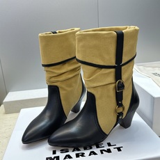 ISABEL MARANT 2026秋冬新款时尚拼色高跟尖头女短靴 伊莎贝尔字母logo五金扣一脚蹬机车马丁靴 材质:鞋 ISABEL MARANT 2026秋冬新款时尚拼色高跟尖头女短靴 伊莎贝尔字母logo五金扣一脚蹬机车马丁靴 材质:鞋