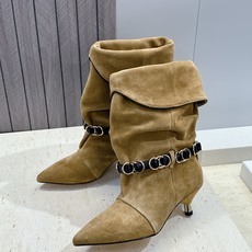 ISABEL MARANT 2026秋冬新款时尚拼色低跟尖头两穿中筒女靴 伊莎贝尔字母logo五金扣一脚蹬机车马丁靴 材 ISABEL MARANT 2026秋冬新款时尚拼色低跟尖头两穿中筒女靴 伊莎贝尔字母logo五金扣一脚蹬机车马丁靴 材
