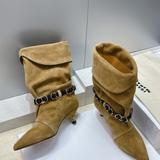 ISABEL MARANT 2026秋冬新款时尚拼色低跟尖头两穿中筒女靴 伊莎贝尔字母logo五金扣一脚蹬机车马丁靴 材 ISABEL MARANT 2026秋冬新款时尚拼色低跟尖头两穿中筒女靴 伊莎贝尔字母logo五金扣一脚蹬机车马丁靴 材