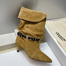 ISABEL MARANT 2026秋冬新款时尚拼色低跟尖头两穿中筒女靴 伊莎贝尔字母logo五金扣一脚蹬机车马丁靴 材 ISABEL MARANT 2026秋冬新款时尚拼色低跟尖头两穿中筒女靴 伊莎贝尔字母logo五金扣一脚蹬机车马丁靴 材
