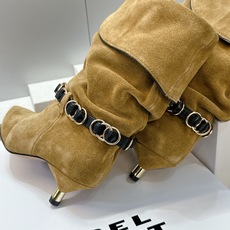 ISABEL MARANT 2026秋冬新款时尚拼色低跟尖头两穿中筒女靴 伊莎贝尔字母logo五金扣一脚蹬机车马丁靴 材 ISABEL MARANT 2026秋冬新款时尚拼色低跟尖头两穿中筒女靴 伊莎贝尔字母logo五金扣一脚蹬机车马丁靴 材