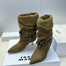 ISABEL MARANT 2026秋冬新款时尚拼色低跟尖头两穿中筒女靴 伊莎贝尔字母logo五金扣一脚蹬机车马丁靴 材 ISABEL MARANT 2026秋冬新款时尚拼色低跟尖头两穿中筒女靴 伊莎贝尔字母logo五金扣一脚蹬机车马丁靴 材