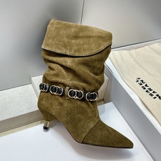 ISABEL MARANT 2026秋冬新款时尚拼色低跟尖头两穿中筒女靴 伊莎贝尔字母logo五金扣一脚蹬机车马丁靴 材 ISABEL MARANT 2026秋冬新款时尚拼色低跟尖头两穿中筒女靴 伊莎贝尔字母logo五金扣一脚蹬机车马丁靴 材