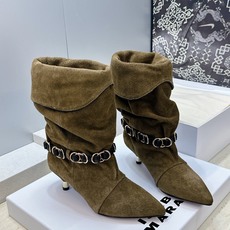 ISABEL MARANT 2026秋冬新款时尚拼色低跟尖头两穿中筒女靴 伊莎贝尔字母logo五金扣一脚蹬机车马丁靴 材 ISABEL MARANT 2026秋冬新款时尚拼色低跟尖头两穿中筒女靴 伊莎贝尔字母logo五金扣一脚蹬机车马丁靴 材