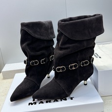 ISABEL MARANT 2026秋冬新款时尚拼色低跟尖头两穿中筒女靴 伊莎贝尔字母logo五金扣一脚蹬机车马丁靴 材 ISABEL MARANT 2026秋冬新款时尚拼色低跟尖头两穿中筒女靴 伊莎贝尔字母logo五金扣一脚蹬机车马丁靴 材